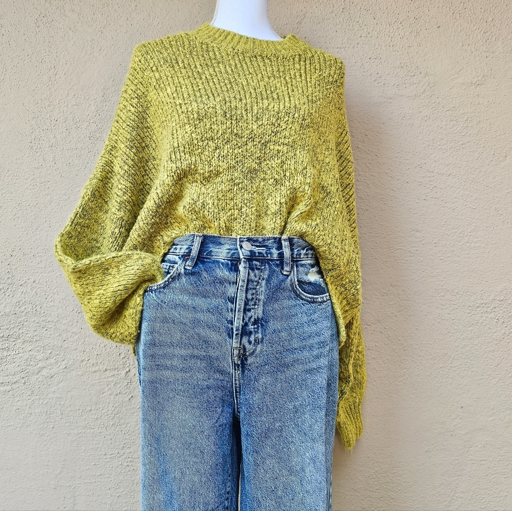 Sense Mill Yellow Green Knit Scoop Neck Sweater Size Medium